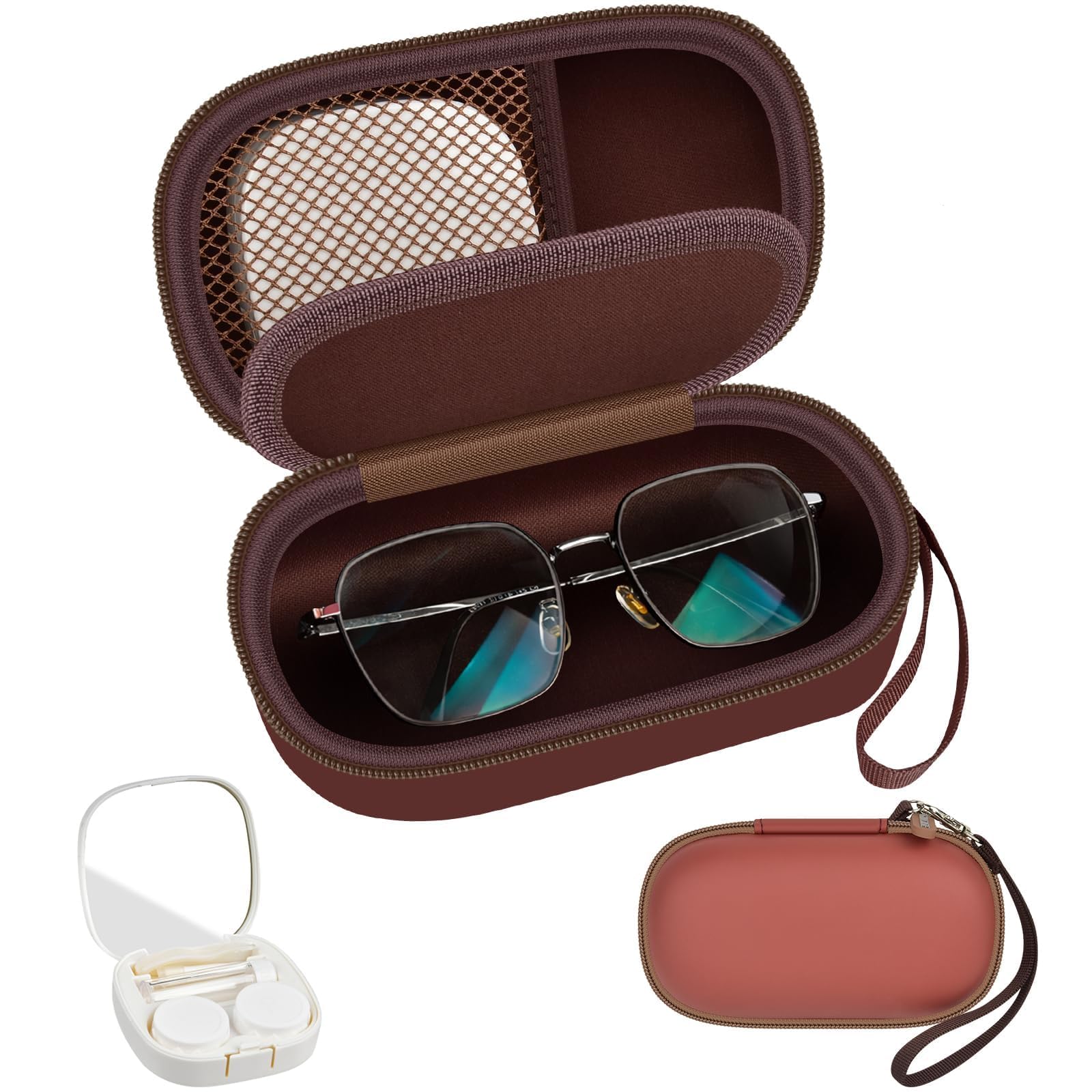 GWCASE 2-in-1 Travel Case for Eyeglasses/Sunglasses and Contact Lens Kit