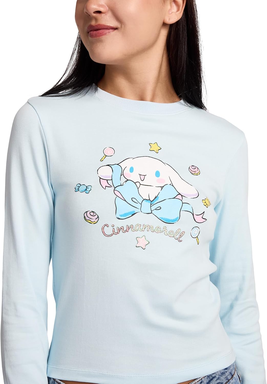 Bioworld Cinnamoroll Stars Women's Blue Long Sleeve Baby Tee - Image 2