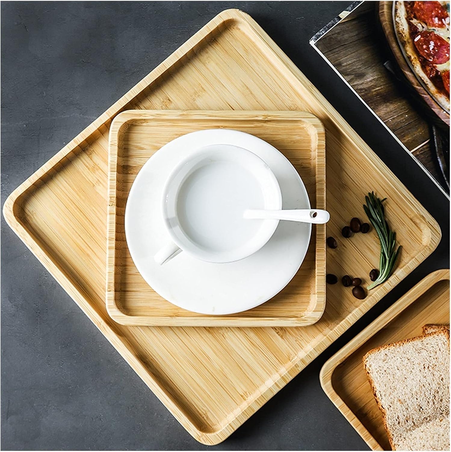 木製ディナープレート 3枚セット サービングトレイ 37cm 長方形 木製ディナープレート 3枚セット サービングトレイ 37cm 長方形