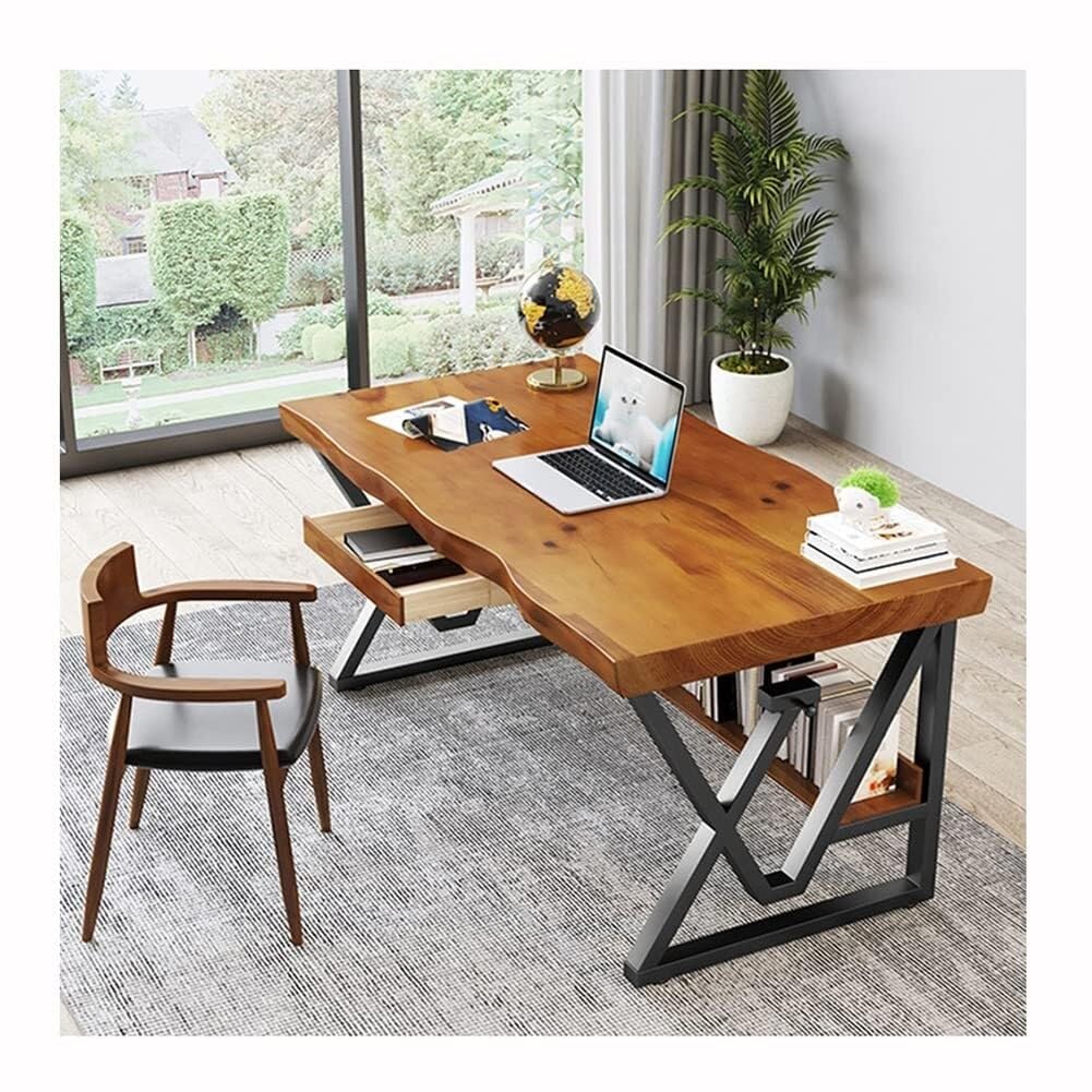SXZenSpace Computer Desk Home office solid wood computer desk and chair set, For writing reading workstation study desk, With drawer (Size : 240x100x75cm)(120x60x75cm)