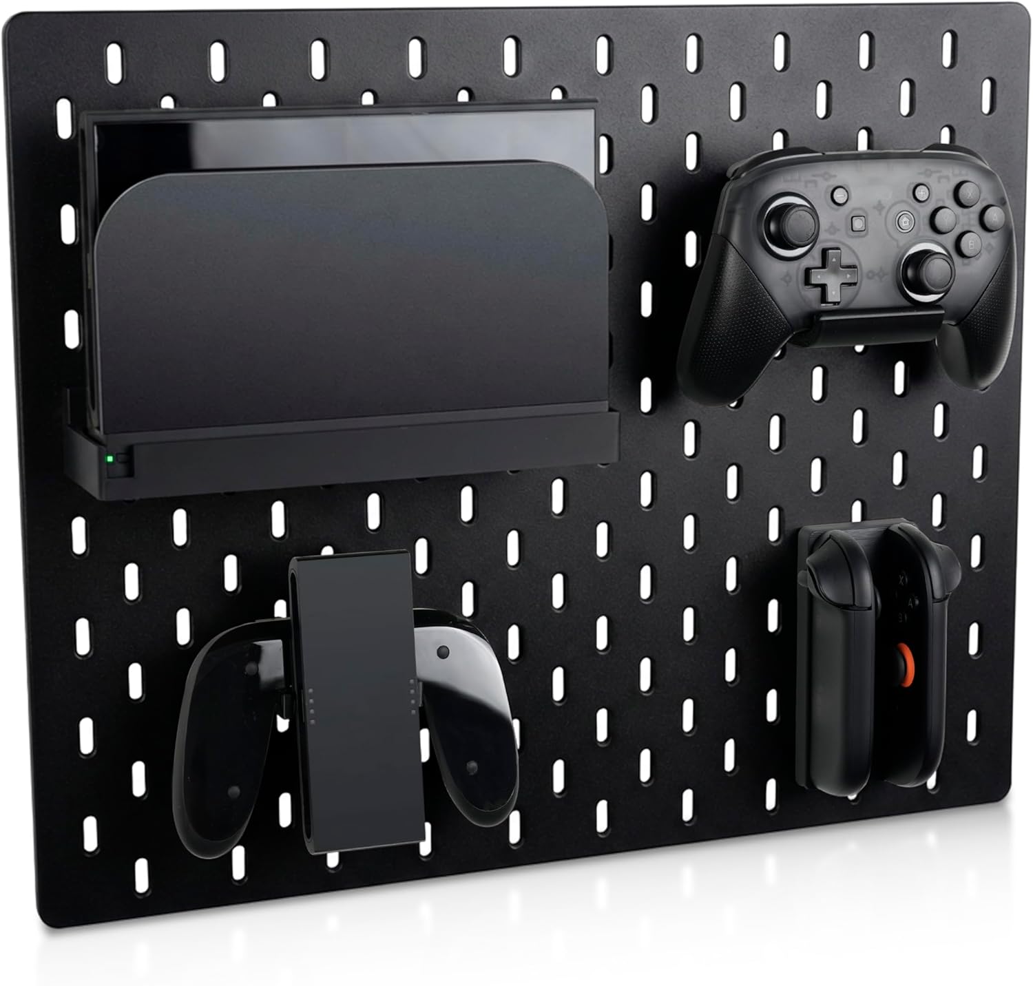 Pegboard Storage Set compatible with Switch 2, Switch Pro/PRO 2 controller stand and Console Dock stand, Joycon Holder for SKADIS | 4PCS | Black