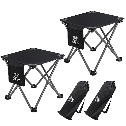 Opliy Camping Stool 2 Pack,13 Inch Portable Folding Stool for Outdoor Gardening and Beach Hiking Fishing,Foot Stool with Carry Bag (Black) - Black