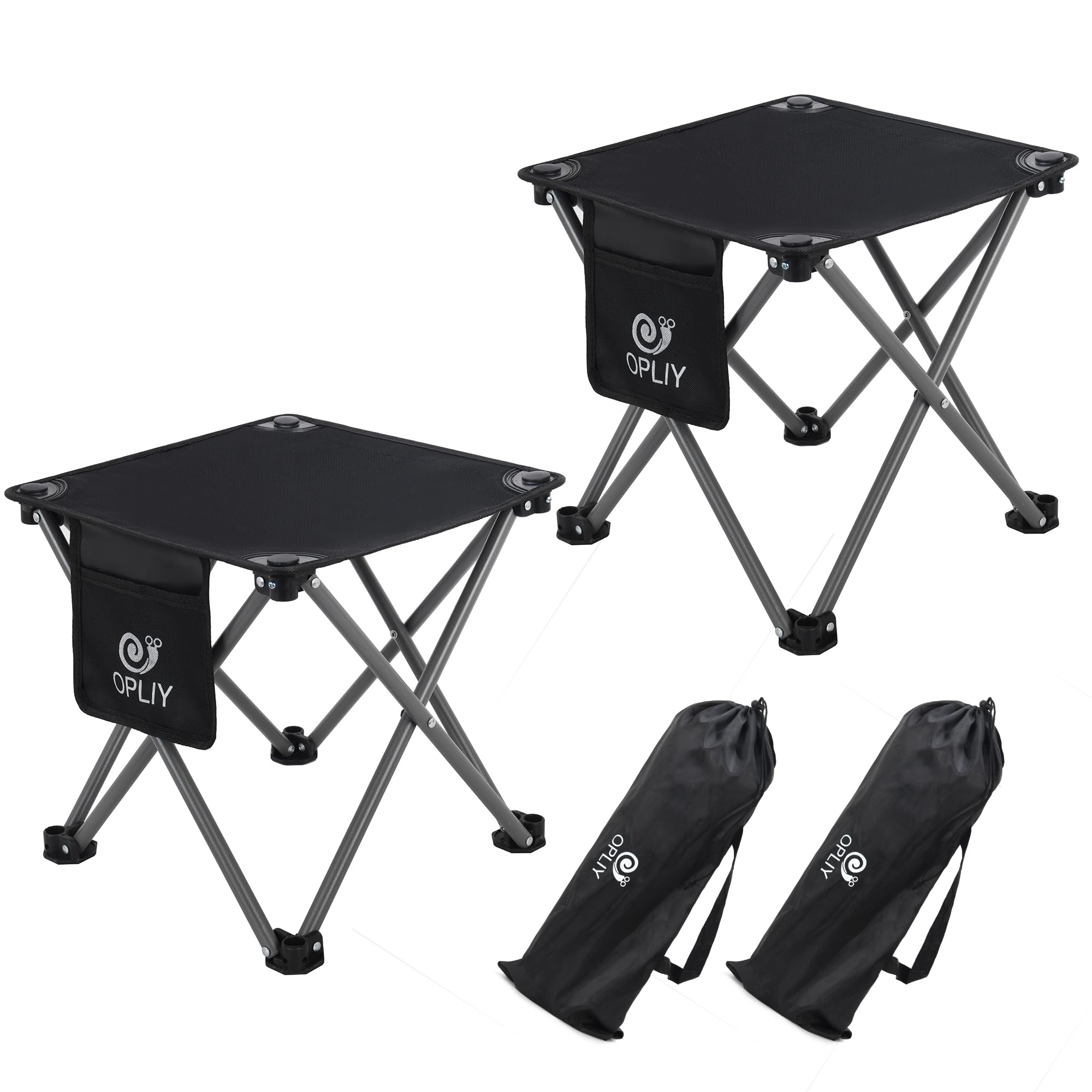 Opliy Camping Stool 2 Pack,13 Inch Portable Folding Stool for Outdoor Gardening and Beach Hiking Fishing,Foot Stool with Carry Bag (Black)