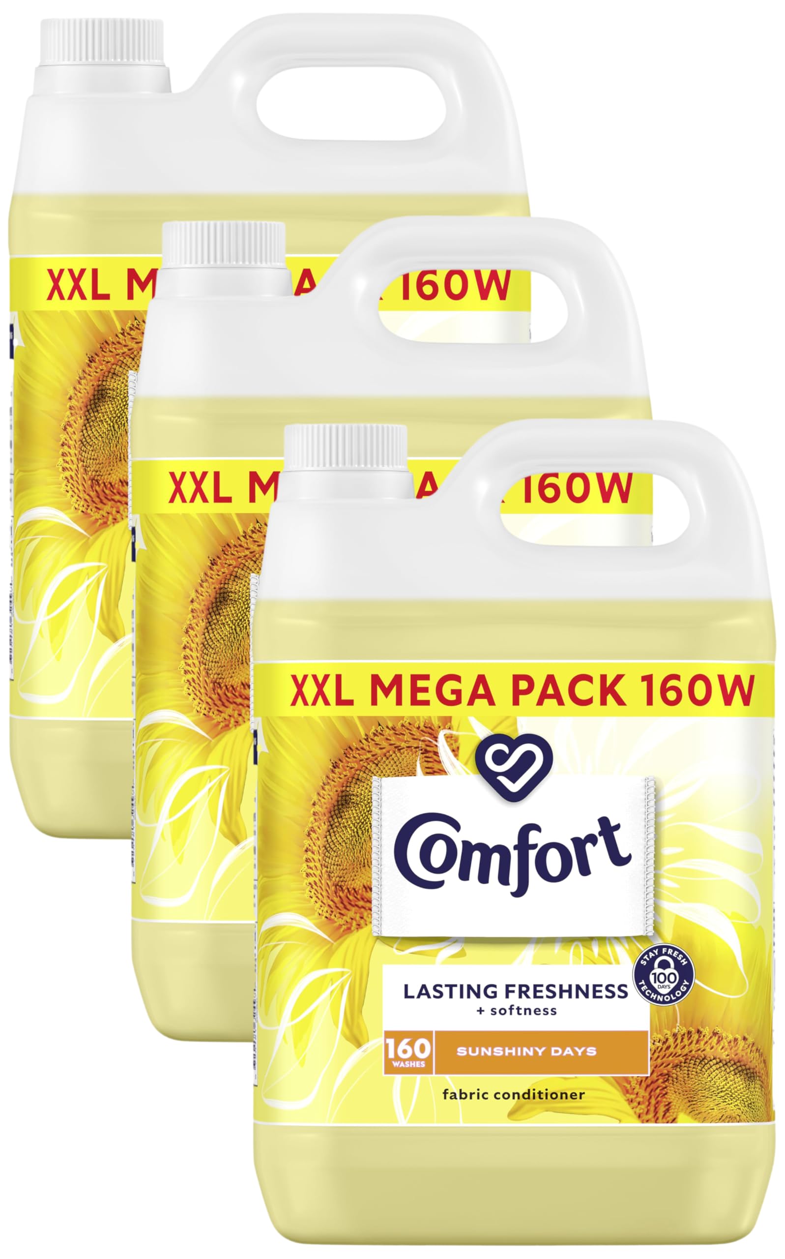 Comfort Sunshiny Days Fabric Conditioner with Stay Fresh technology for 100 days of freshness + fragrance* 4.8 L (160 washes) (Pack of 3)