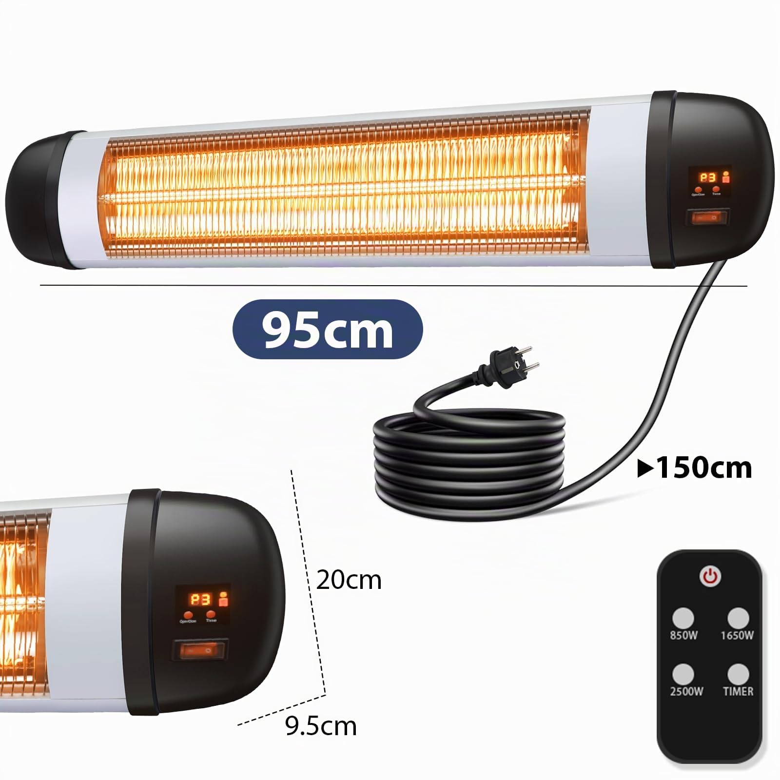 Heizstrahler Terrasse Infrarotheizung 2500W - Infrarot Strahler