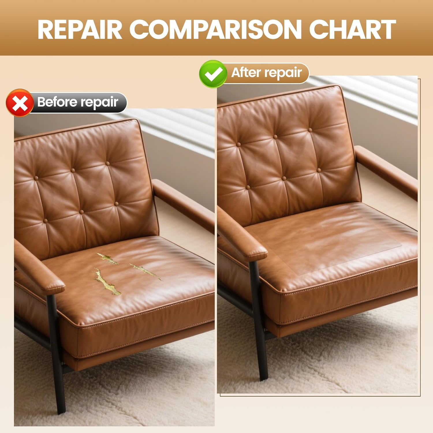 WALLAX Leather Repair Patch, 16 x 158 Inches Self Adhesive Leather Repair Tape for Furniture, Couch, Sofa, Car Seats, Office Chair, Car Interior, Upholstery, Vinyl Repair Kit (Dark Brown)