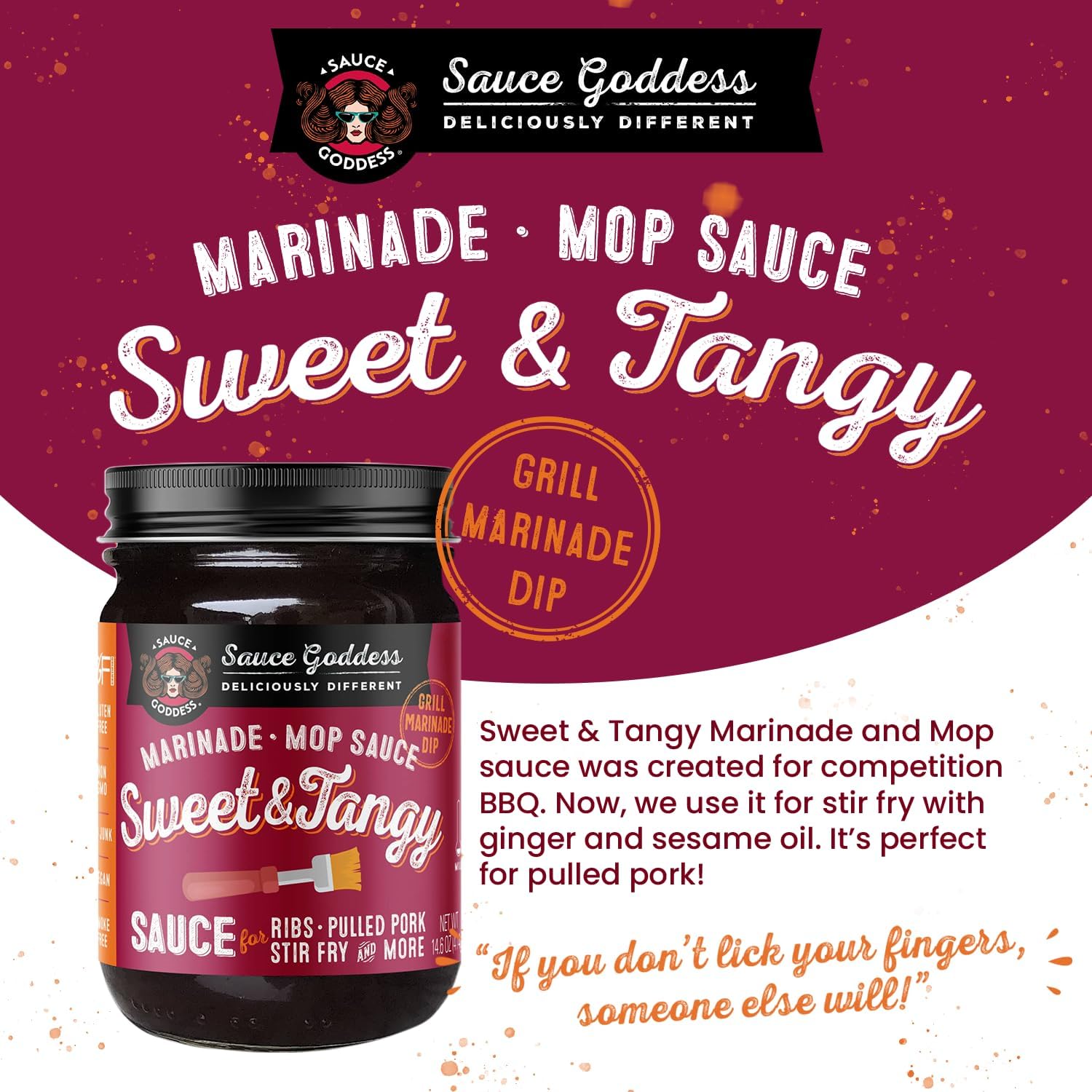 Sauce Goddess - Sweet & Tangy Marinade and Mop Sauce - BBQ Sauce for Pulled Pork, No MSG, Tangy Apple Cider Vinegar & Brown Sugar - 14.6oz (2-Pack)