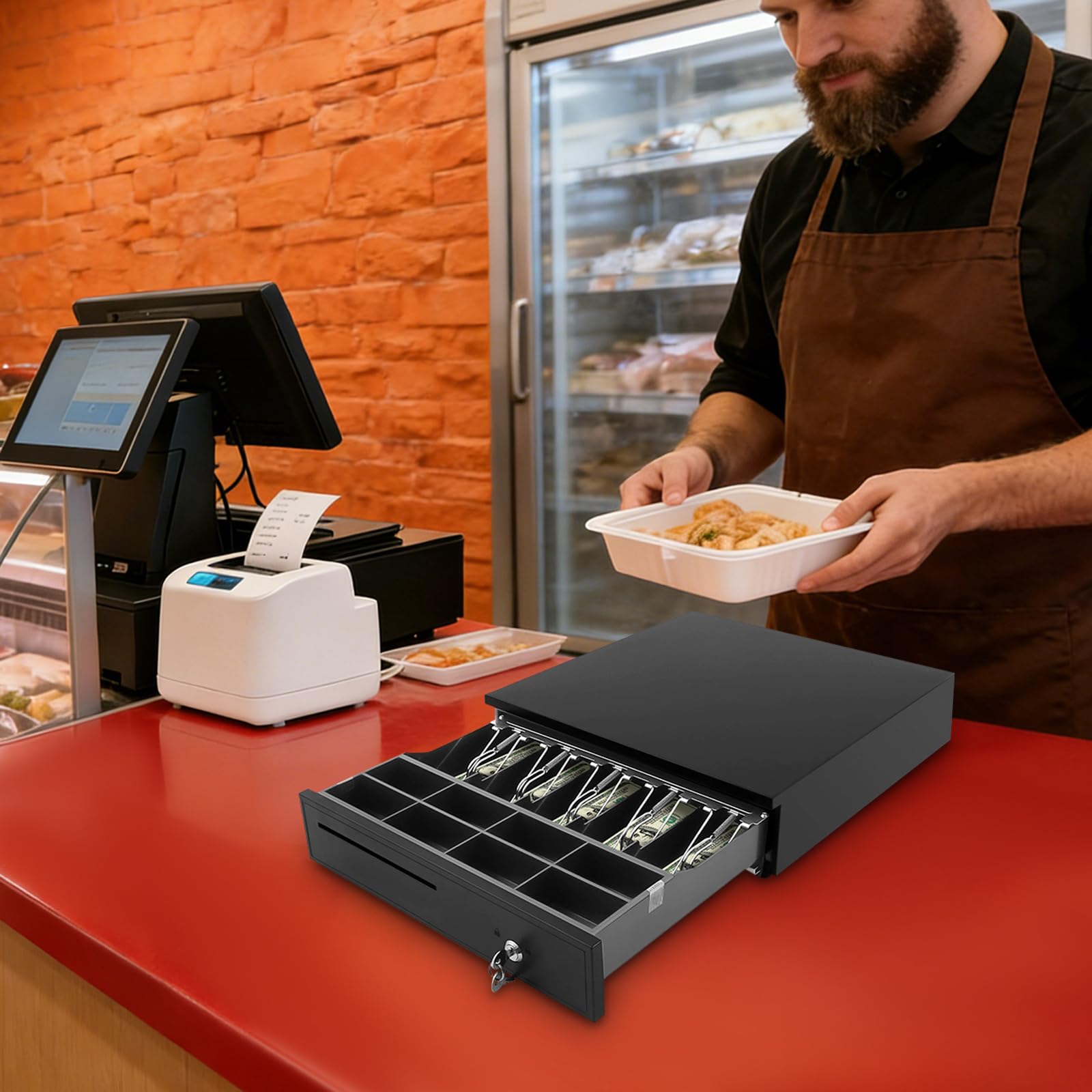 Light-Duty - Cajón de efectivo con 8 compartimentos para monedas y 5 compartimentos para billetes de banco, cajón de dinero con conector RJ-11, cajón electrónico, accesorios para caja registradora