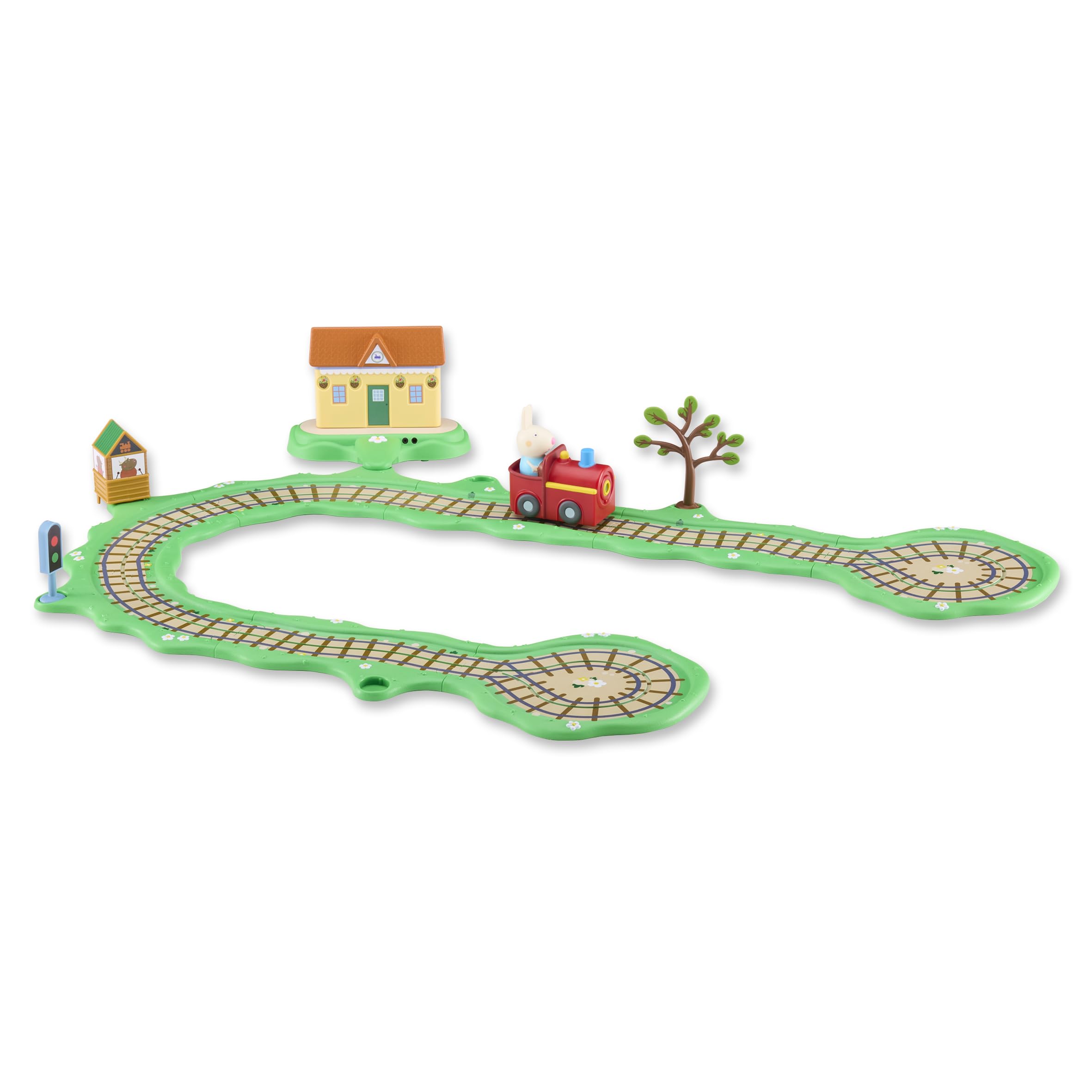 Bandai - Peppa Pig Train Clickety Clack - Circuito sonoro con stazione interattiva - Giocattolo educativo e divertente per bambini - Suoni e frasi - Giocattolo per bambini da 2 anni - Whizz Around
