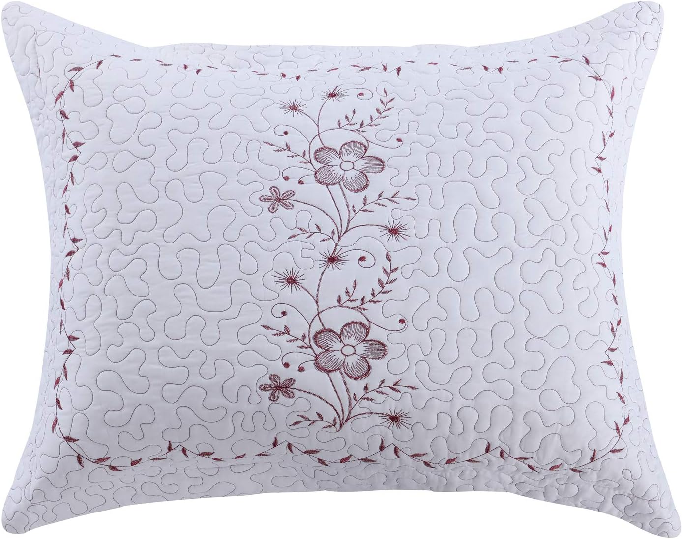 MarCielo 2 Pack Throw Pillow Covers Euro Sham Covers Pillow Shams Pillow Cover Embroidery (King, White/Burgundy)