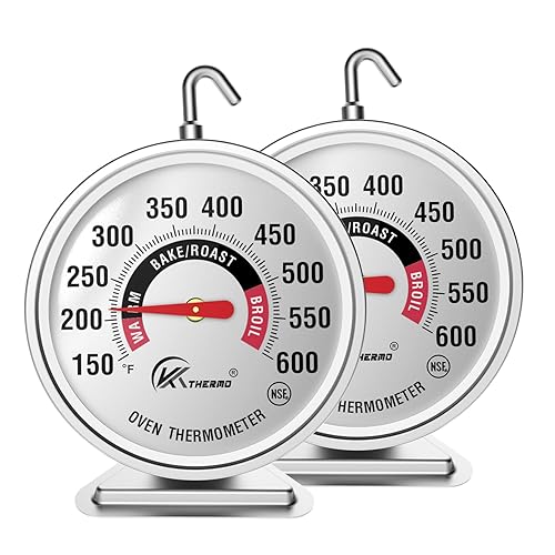 Paquete de 2 termómetros de horno grandes de 3.0 pulgadas – para la cocina, con gancho giratorio de 360 grados, tiene números grandes fáciles de