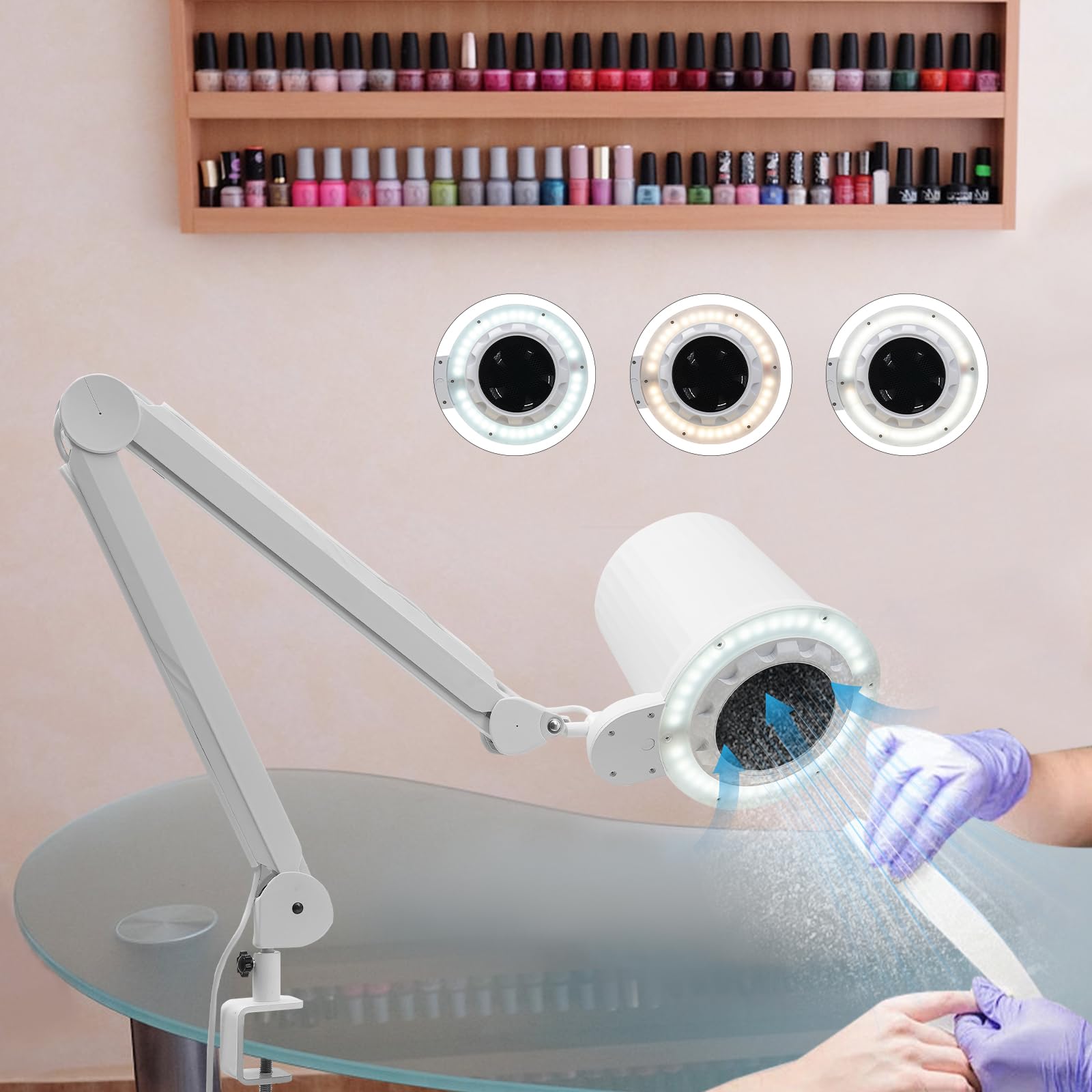 Colector de polvo de uñas, aspiradora de uñas para uñas, aspiración de polvo con luz LED, ángulo ajustable, 10 velocidades, aspiración de polvo de uñas