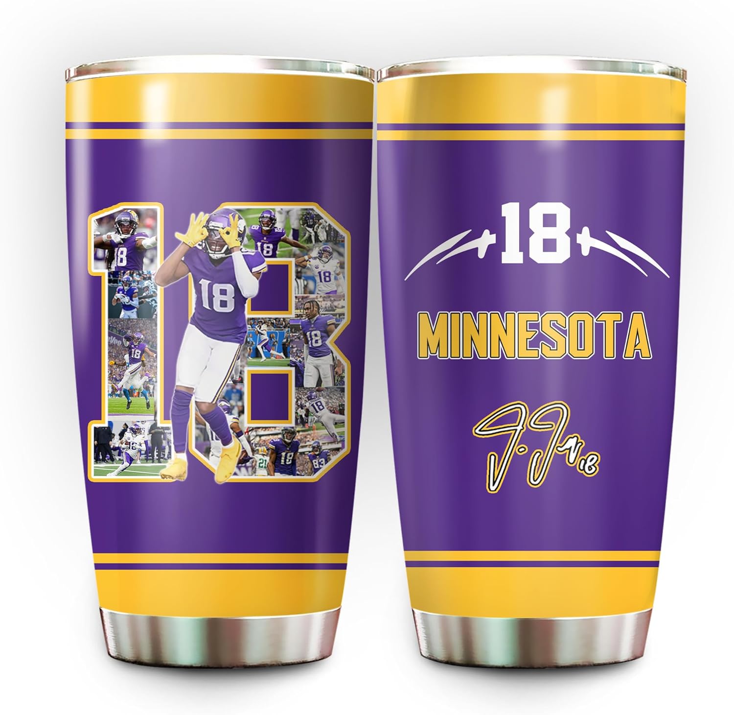 Schian Justin Griddy Jefferson Tumbler - Coffee Mug Insulated Tumbler With Lid - Birthday, Mother's Day, Father's Day, Christmas Gifts For Football Fans - 20 Oz| Stainless Steel