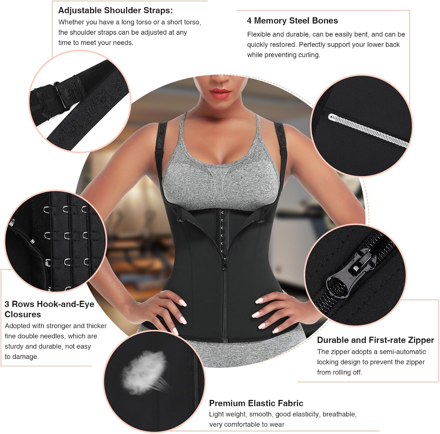 FeelinGirl Waist Trainer for Women Corset Vest Body Shaper Cincher Trimmer Tank Top Sport Girdle with Steel Bones - Image 7