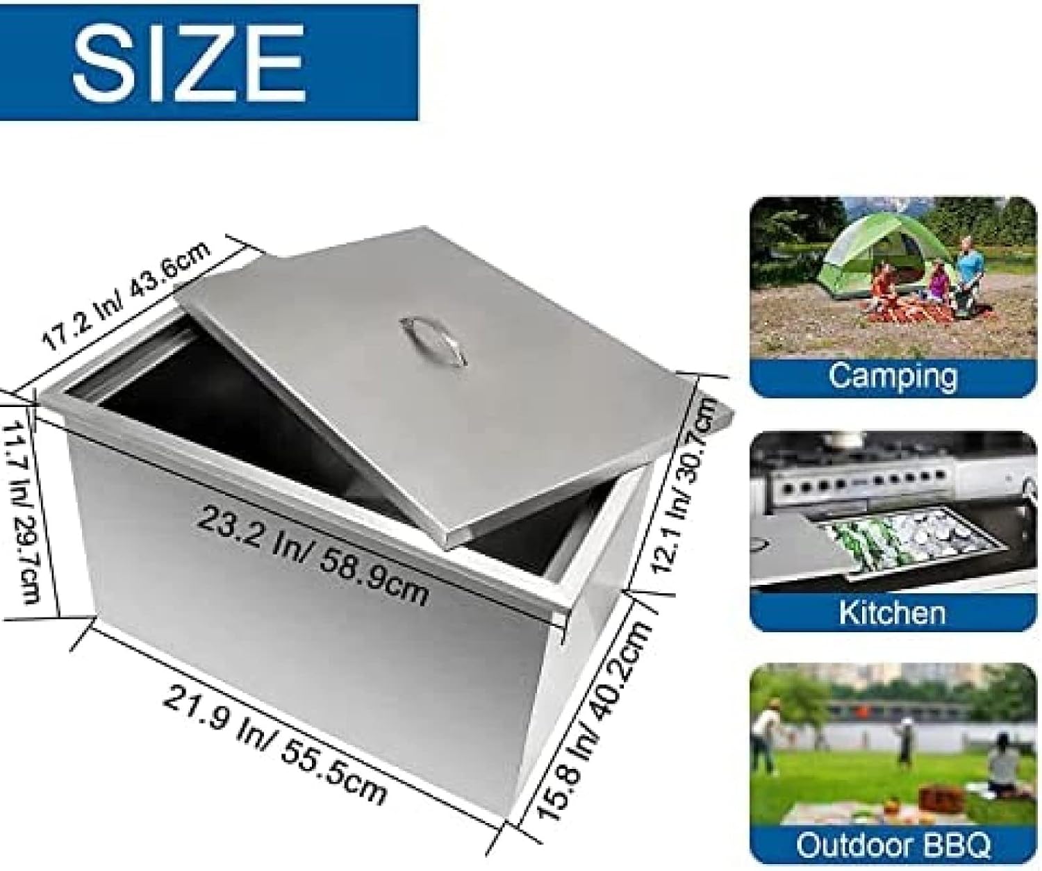 Drop in Ice Chest with Cover 304 Stainless Steel Drop in Cooler Included Drain-Pipe and Drain Plug Drop in Ice Bin for Cold Wine Beer
