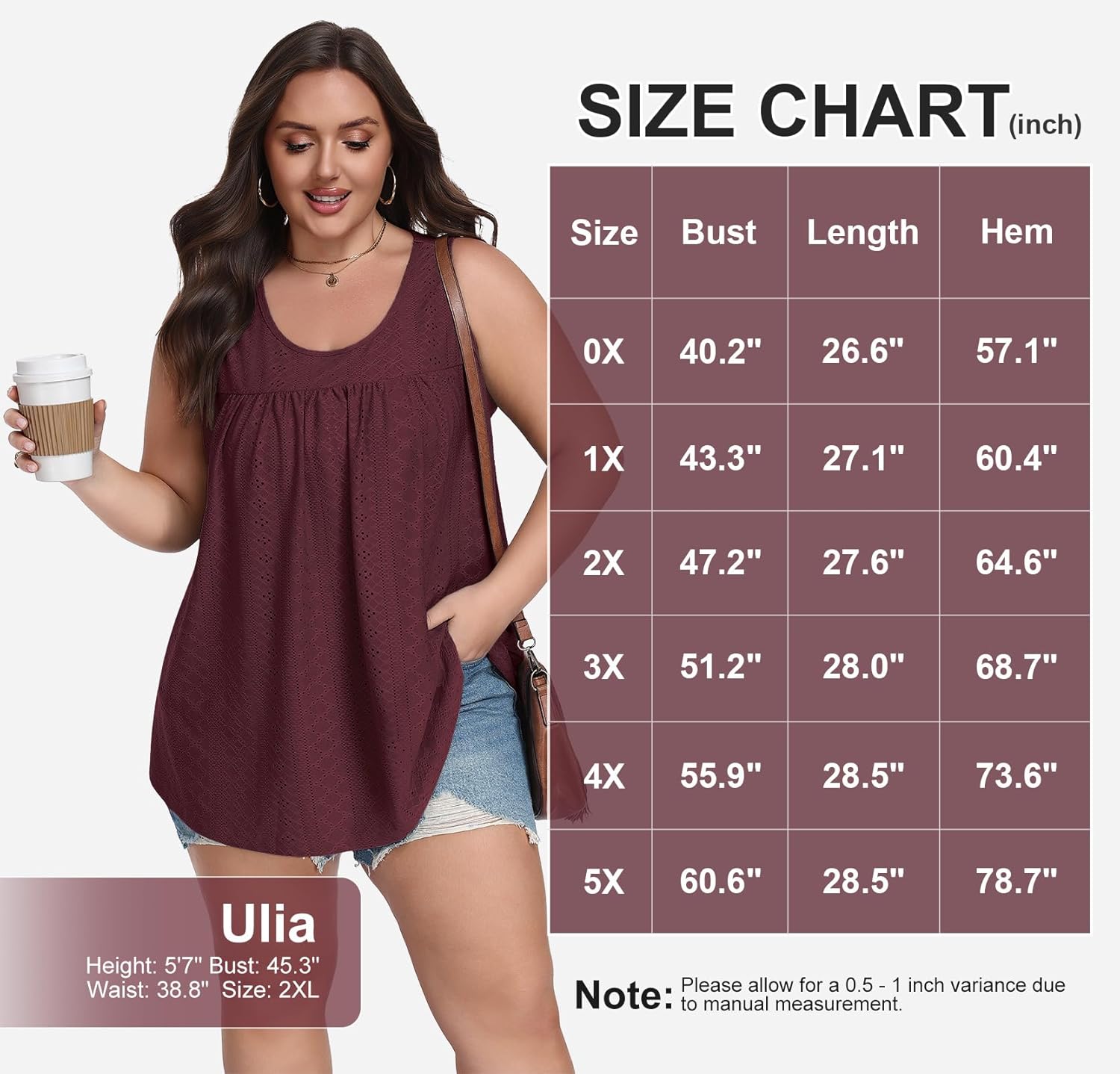 Lastshe Women's Plus Size Tank Top Tunic Flowy Loose Fit Tank Tunic with Scoop Neck Long Length for Casual Wear 1X-5X - Image 6