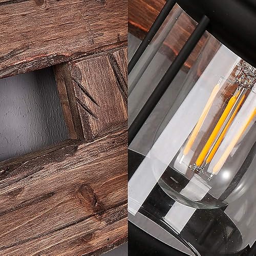 Miniatura 4 de LAKIQ Aplique de pared industrial de granja con base de madera, lámpara de pared rústica para interiores con 2 luces de linterna para bar restaurante