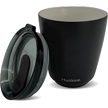 HUSKEE 8oz Stainless Steel Coffee Cup - Reusable, Stackable & Insulated Cup with Lid - No Spill Ceramic-Lined Travel Cups for Hot Drinks, Gift for Coffee Lovers & On-The-Go - Black