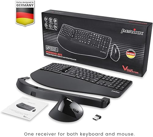 Miniatura 6 de Perixx Periduo-605, combo de teclado dividido ergonómico inalámbrico y mouse vertical, reposamanos ajustable y teclas de perfil bajo de membrana,