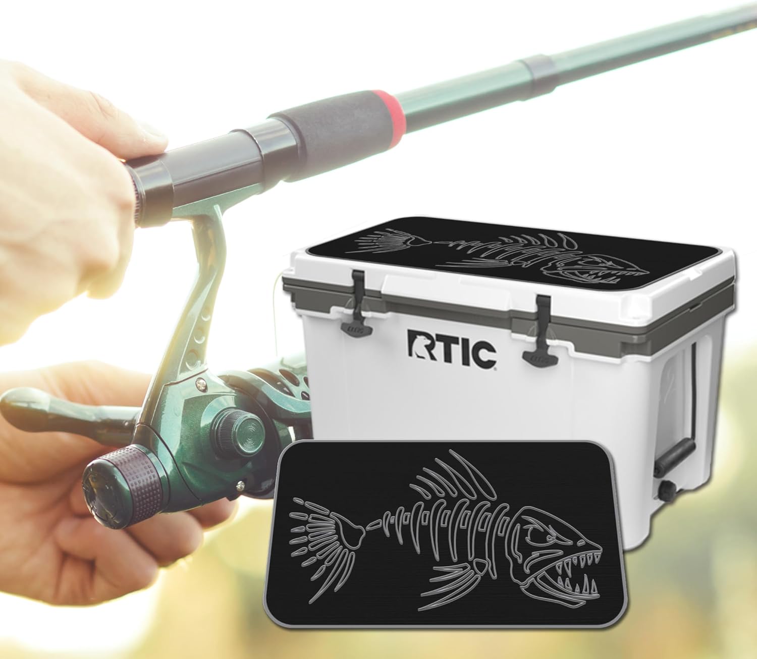 USATuff SeaDek EVA Mat Cooler Pad fits RTIC | Peel & Stick Application | Non Slip Comfort Accessories - Bonefish Design (Black-StormGray)