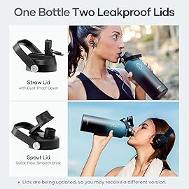 BUZIO Water Bottle with Straw Lid and Flex Cap, 40oz Double Vacuum Stainless Steel Water Flask, Cold for 48 Hrs Hot for 24 Hrs Simple Thermo Canteen Mug, Indigo Black