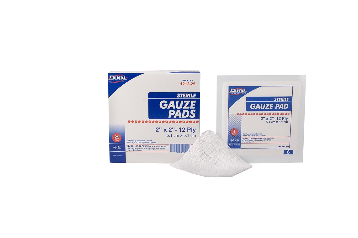 Dukal 1212-25 Gauze Sponge, 12-Ply, Sterile, 2" x 2", Pack of 600