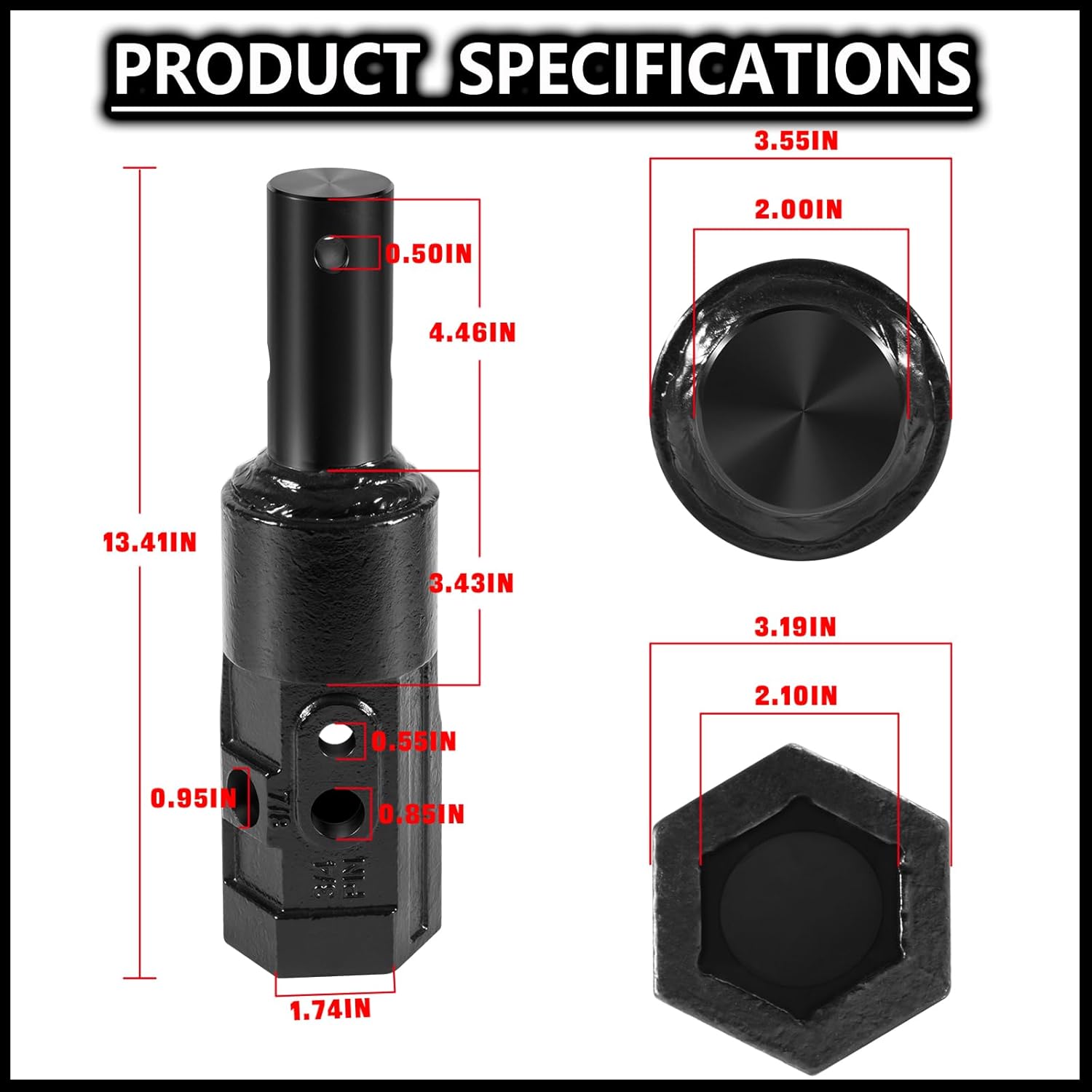 Heavy Duty Auger Adapter 2" Female Hex to 2" Male Round Bit Converter for Auger, Mini Skid Steer, Implement, Skid Steer Loader, Tractor