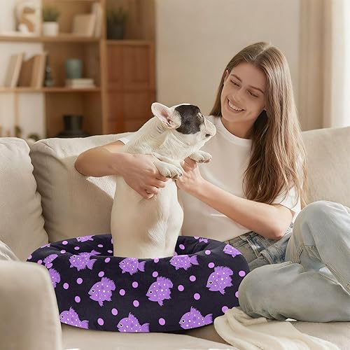Miniatura 6 de KLL Puffer Fish Lavender Polka Dot Pattern Anxiety Relief Pet Cat Beds fluffier Dog Cave Bed for Medium Size Pets Sleeping cama elevada para Perros