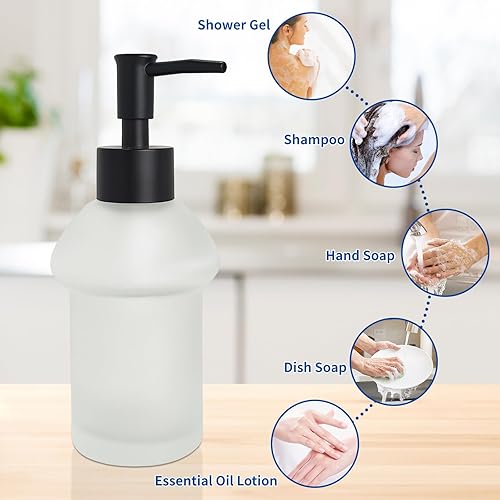 Miniatura 4 de Recipiente vacío de vidrio recargable con dispensador de jabón de manos con bomba de plástico a prueba de óxido, dispensador de jabón líquido de 9.3