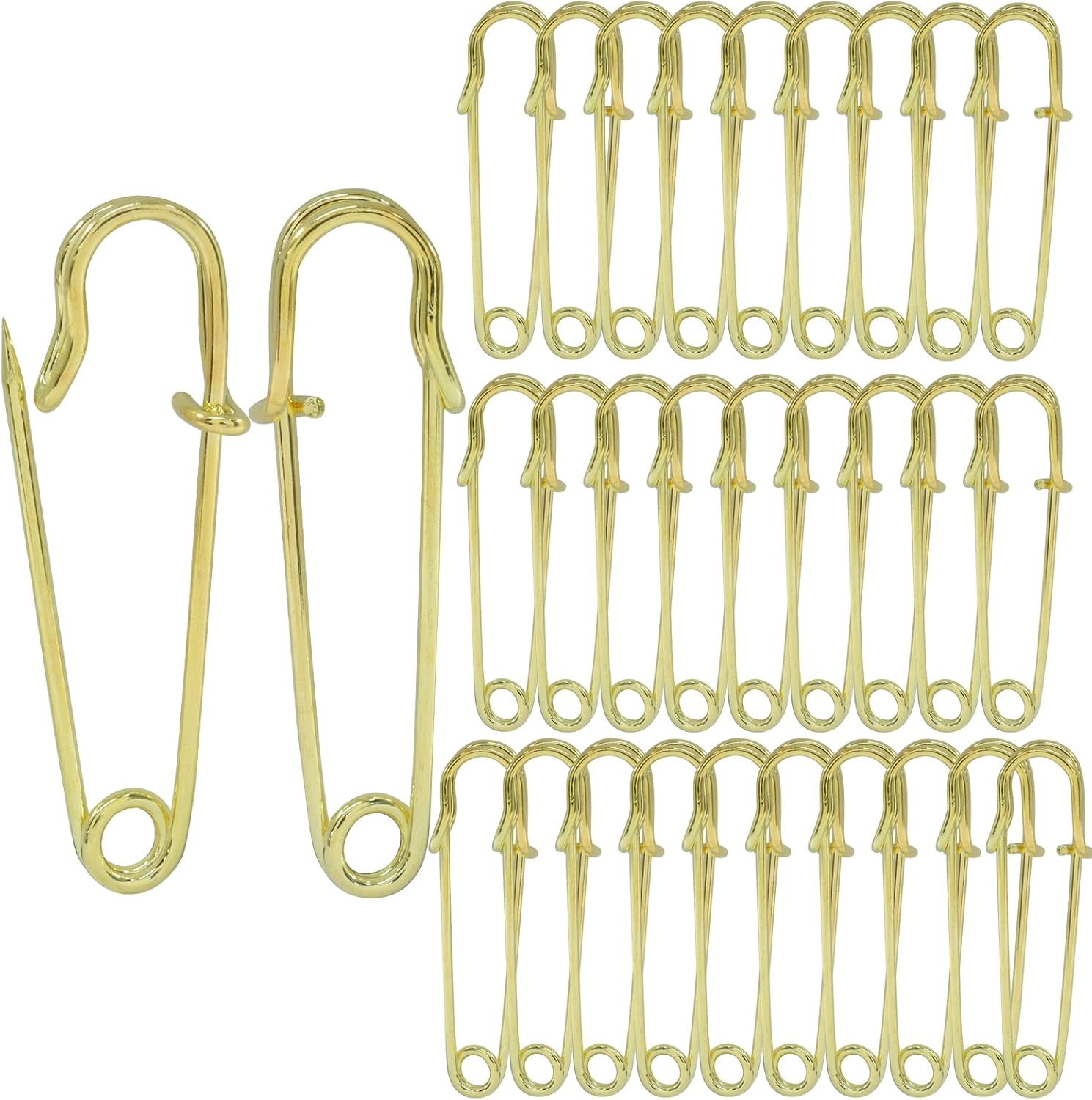 30 Pcs Large Safety Pins 2 Inch Heavy Duty, Gold Metal Safety Pins for Blankets, Clothes, Crafts, Leather & Canvas, Sturdy Big Safety Pin for Daily Use & Festive Needs