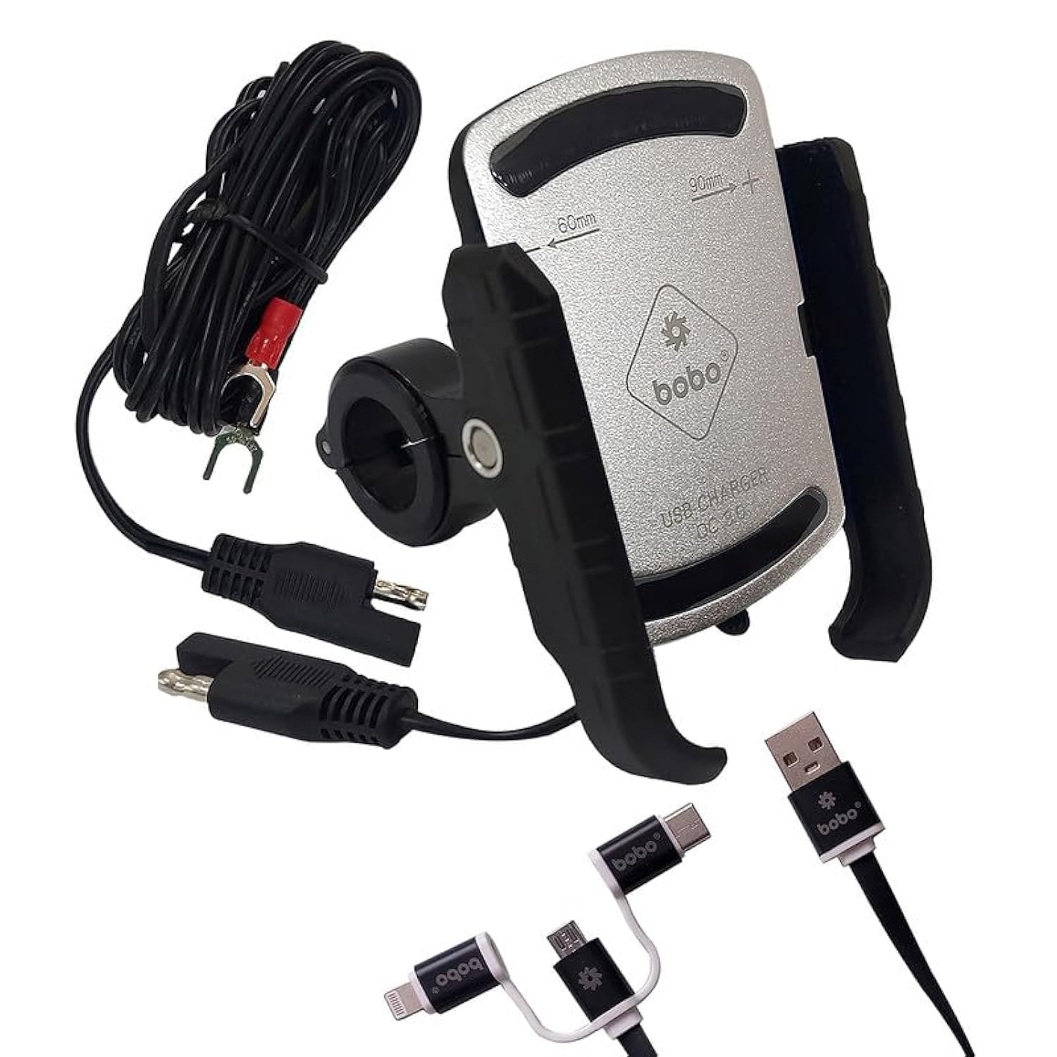 BOBO BM1 PRO Jaw-Grip Waterproof Bike/Motorcycle/Scooter Mobile Phone Holder Mount with Fast USB 3.0 Charger, SAE Connector & Small USB Cable, Ideal for Maps and GPS Navigation (Silver)-image-30