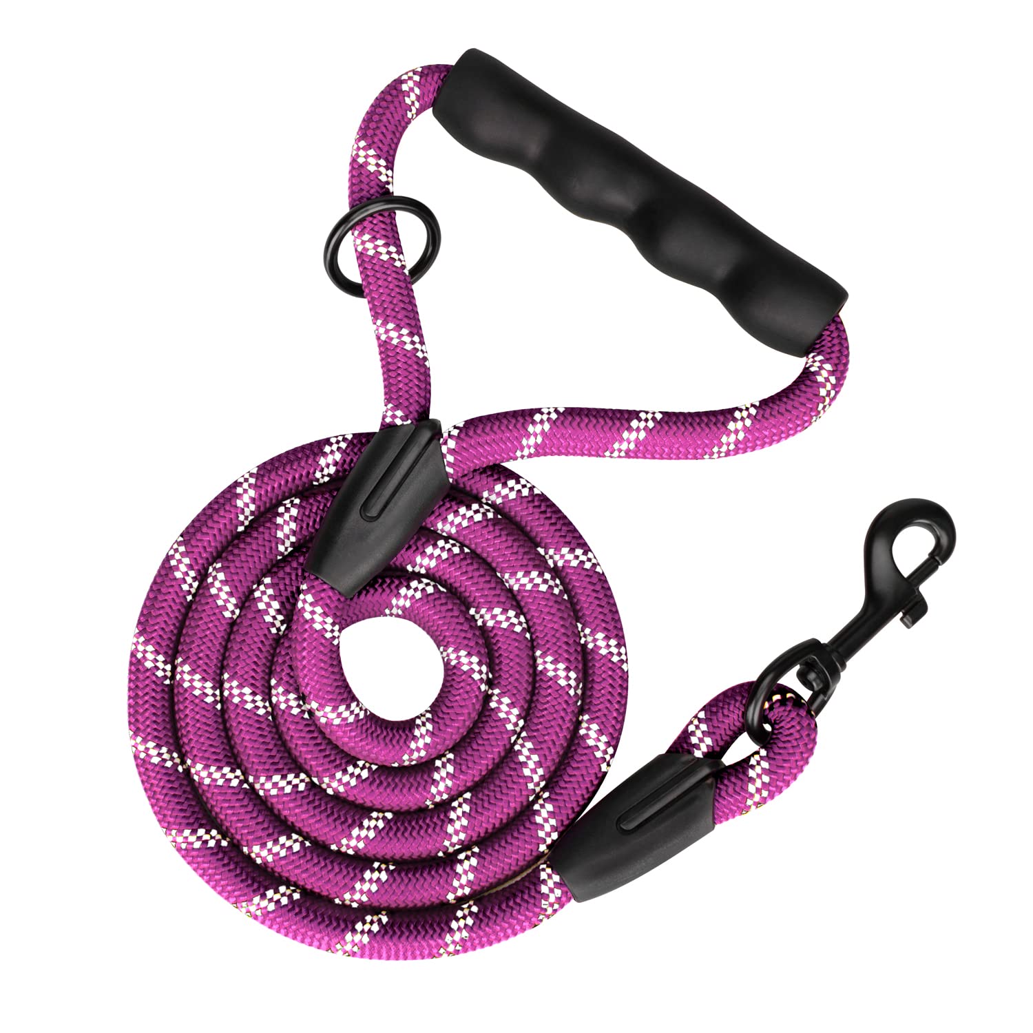 PHOEPET 5 Feet Dog Leash Reflective Heavy Duty Padded Rubber Handle 360° No Tangles for Small Medium and Large Dogs(Purple)