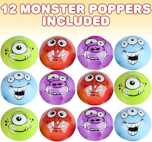 Miniatura 2 de ArtCreativity Monster Poppers, juego de 12, juguetes de media bola emergentes en varios colores y diseños, juguetes retro de los años 90 para niños,