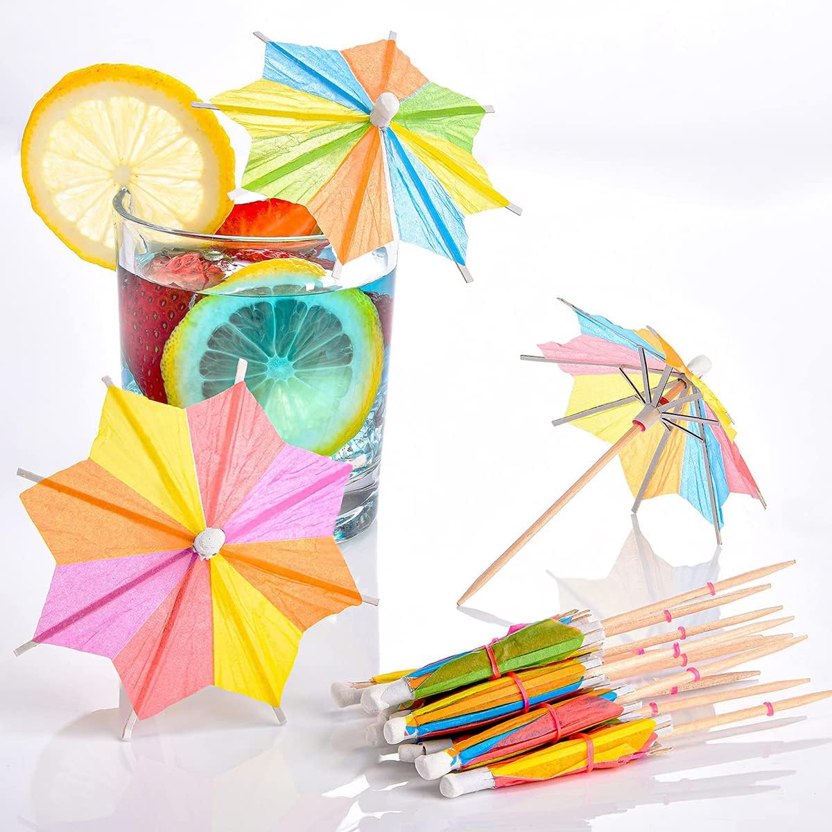 KASTWAVE Umbrellas Cocktail Umbrella Drink Picks 100 Pieces, Octagonal Star-Shaped Paper Parasol Cupcake Toppers Handmade for Pool Party Favors Supplies Decorations