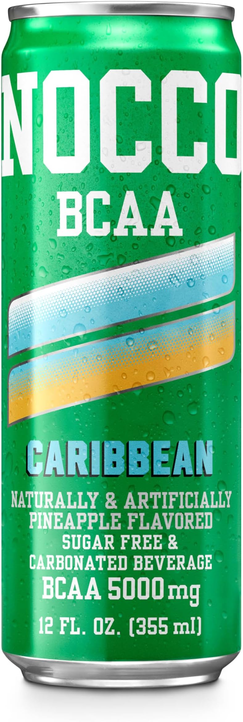 NOCCO BCAA Drink Caribbean Caffeine Free - 12 Fl Oz, Pack of 12 - 0mg of Caffeine, Sugar Free & Low Calorie Carbonated Beverage with BCAAs - Non-GMO, Gluten Free & Vegan - On the Go Clean BCAAs Drinks