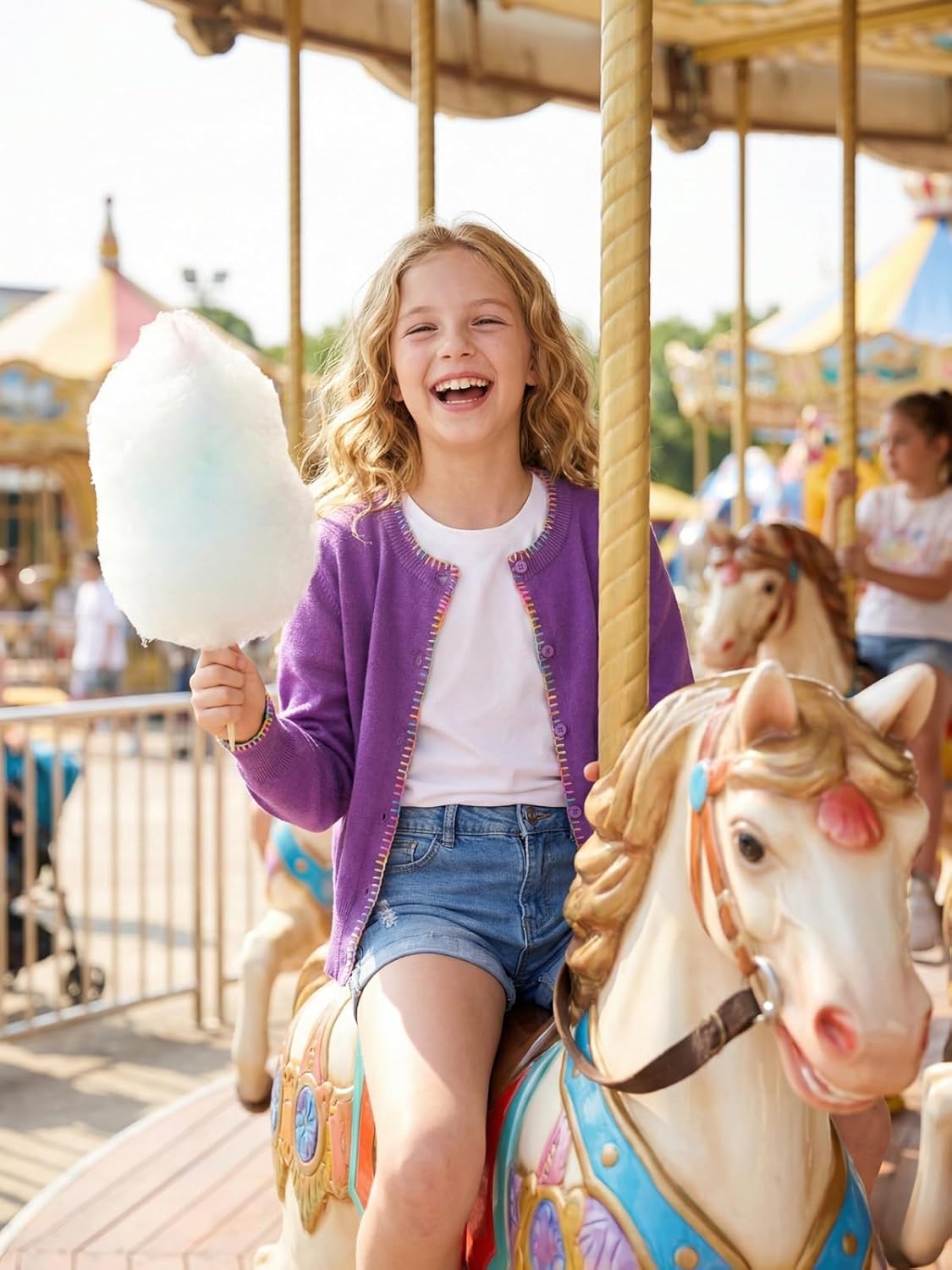 Girls Knit Cardigan – Soft Lightweight Sweater with Rainbow Trim for School or Layering - Image 2