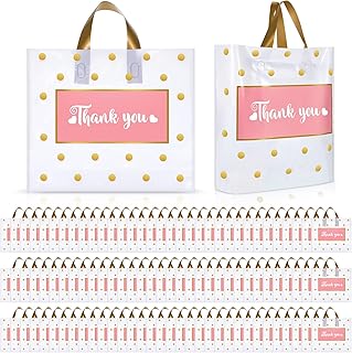100 Pcs Thank You Bags Shopping Bags for Small Business Bulk Boutique Bags for Small Business 12'' x 14'' Thank You Plastic Bags with Handles Retail Shop Party Goodie Bag