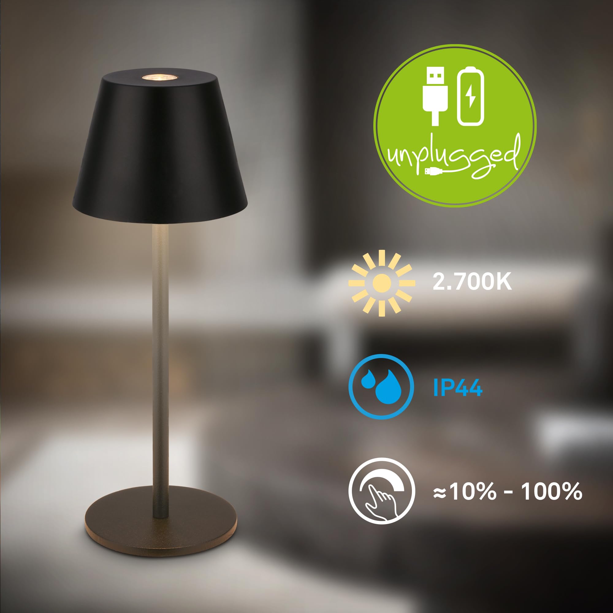BRILONER Lampada Da Tavolo Ricaricabile Wireless – Touch Dimmer Continuo Con Memoria, IP44, 24h Autonomia, Batteria Sostituibile, USB-C (Beige, 16x20cm)