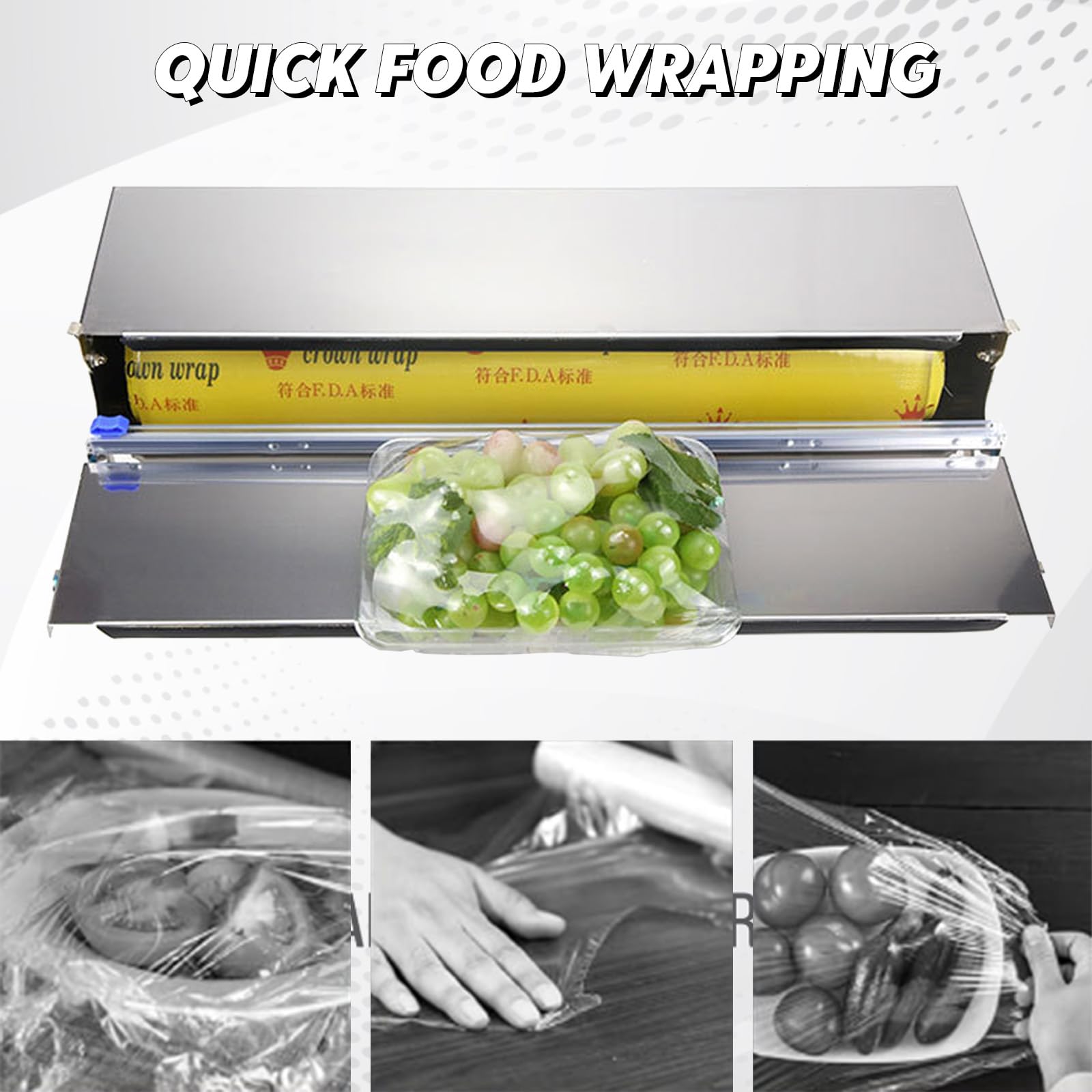 Folienspender Edelstahl (45cm) mit Frischhalte & Alufolie Hygienisch, staubdicht, 2 Ersatzklingen, faltbar, Ideal für Gastronomie