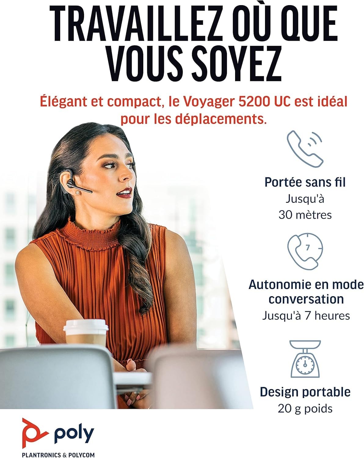 Poly Voyager 5200 UC Wireless Headset & chargeur (Plantronics) - Casque Bluetooth mono-oreille (mono) avec microphone à réduction de bruit - Connexion au téléphone portable/Mac/PC via Bluetooth