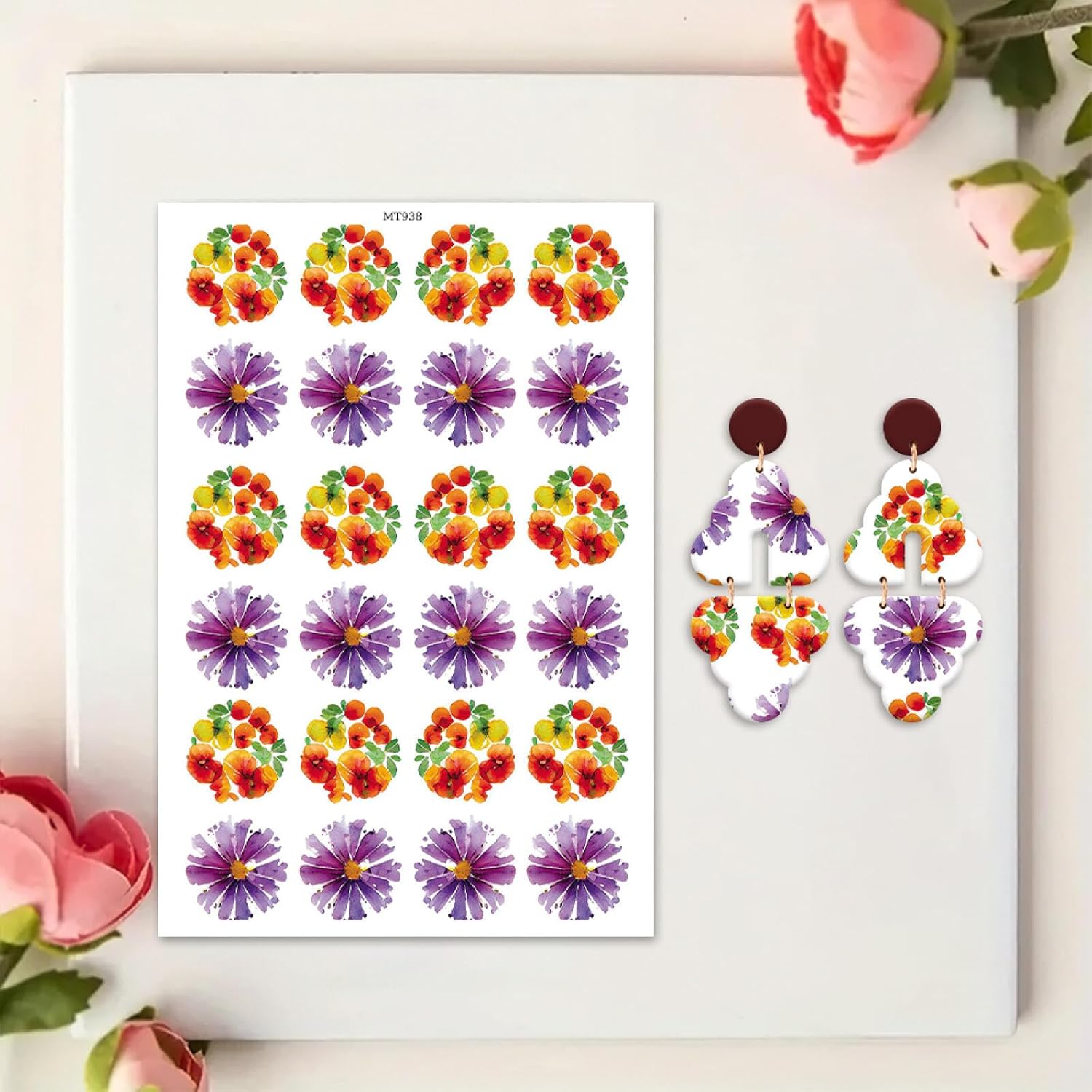 Briartw 10 Sheets Polymer Clay Transfer Paper - Botanical Sticker Charm Pattern- Per Sheet 5.82 x 3.93 inch - Water-Soluble Transfer Sheets Disposable Stickers for DIY Clay Jewelry Earrings Making