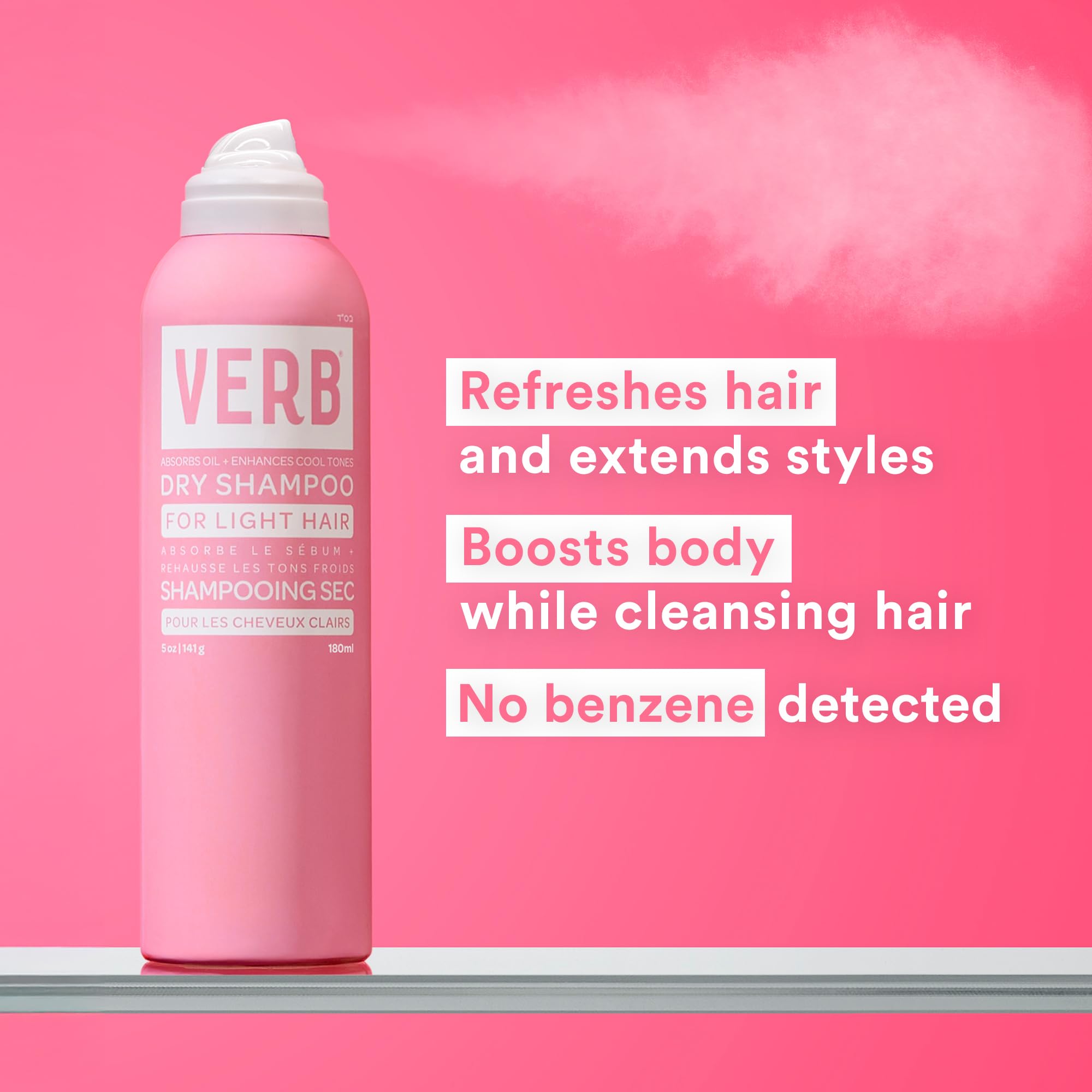 VERB Dry Shampoo Light - Refresh, Absorb Oils + Extends Styles - Refreshing Dry Shampoo Spray for Light Tones - Vegan, No Parabens or Harmful Sulfates