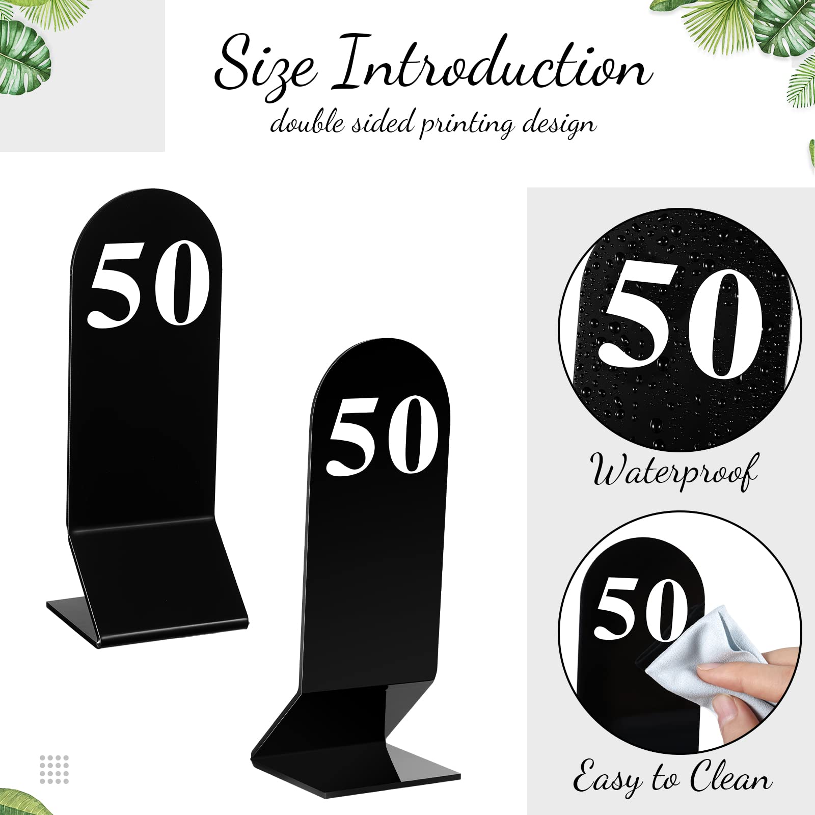 Lot de 50 numéros de table en acrylique double face de 1 à 50 - Numéros de table en acrylique - Noir - Pour numéros de table de mariage - Pour restaurants et banquets - 5,9 x 16,3 cm