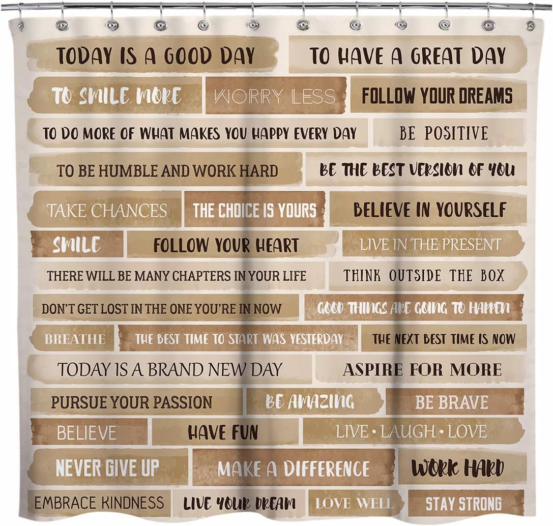 Sunlit Inspirational Motivational Happiness Quotes for Courage Be Awesome Poster Print Rustic Cabin Shower Curtain Teak Closet Curtain Home Bathroom Decor Fabric Quote Tapestry - Burlywood
