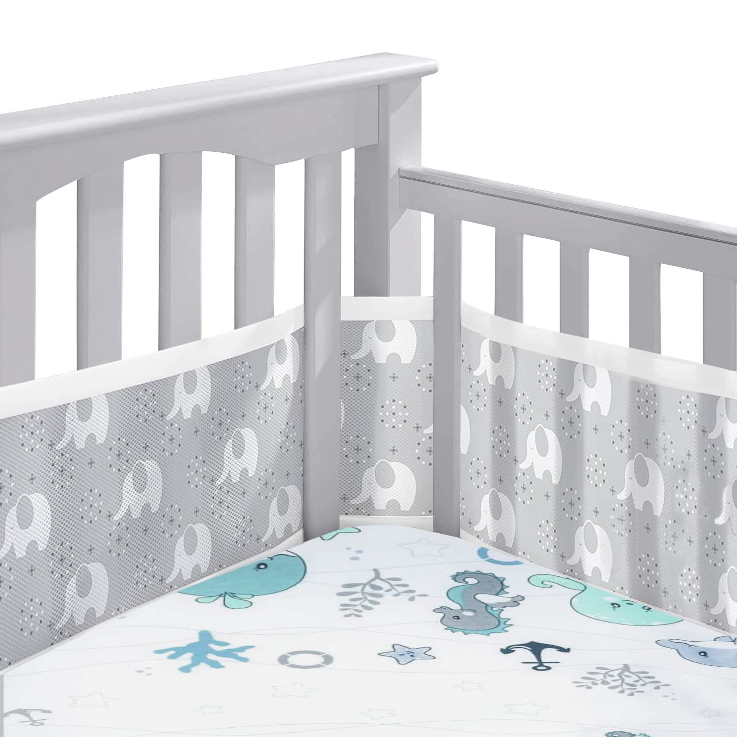 Bettumrandung Babybett,Baby Nestchen Bettumrandung,Kopfumrandung Babybett,Atmungsaktive Krippenumrandung,Babybett Atmungsaktiver Kollisionsschutz,Nestchen für Kinderbetten,Babybett Umrandungen