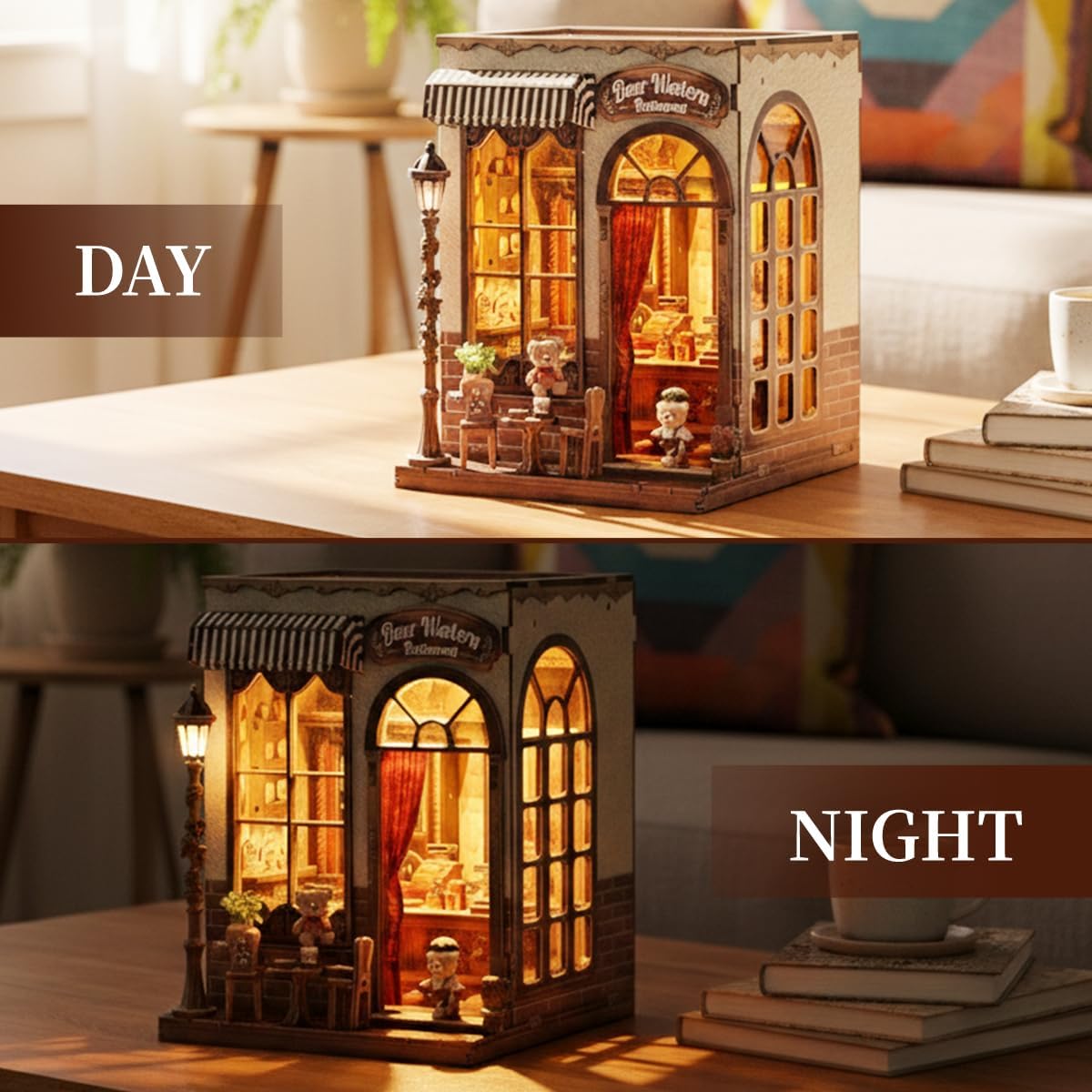 Book Nook Kit, DIY Miniature House Dollhouse Kit for Adults, Bakery Patisserie Mini House Building Kit with LED, Booknook Kit Bookshelf Decor 3D Wooden Puzzles, Gifts for Family and Friends