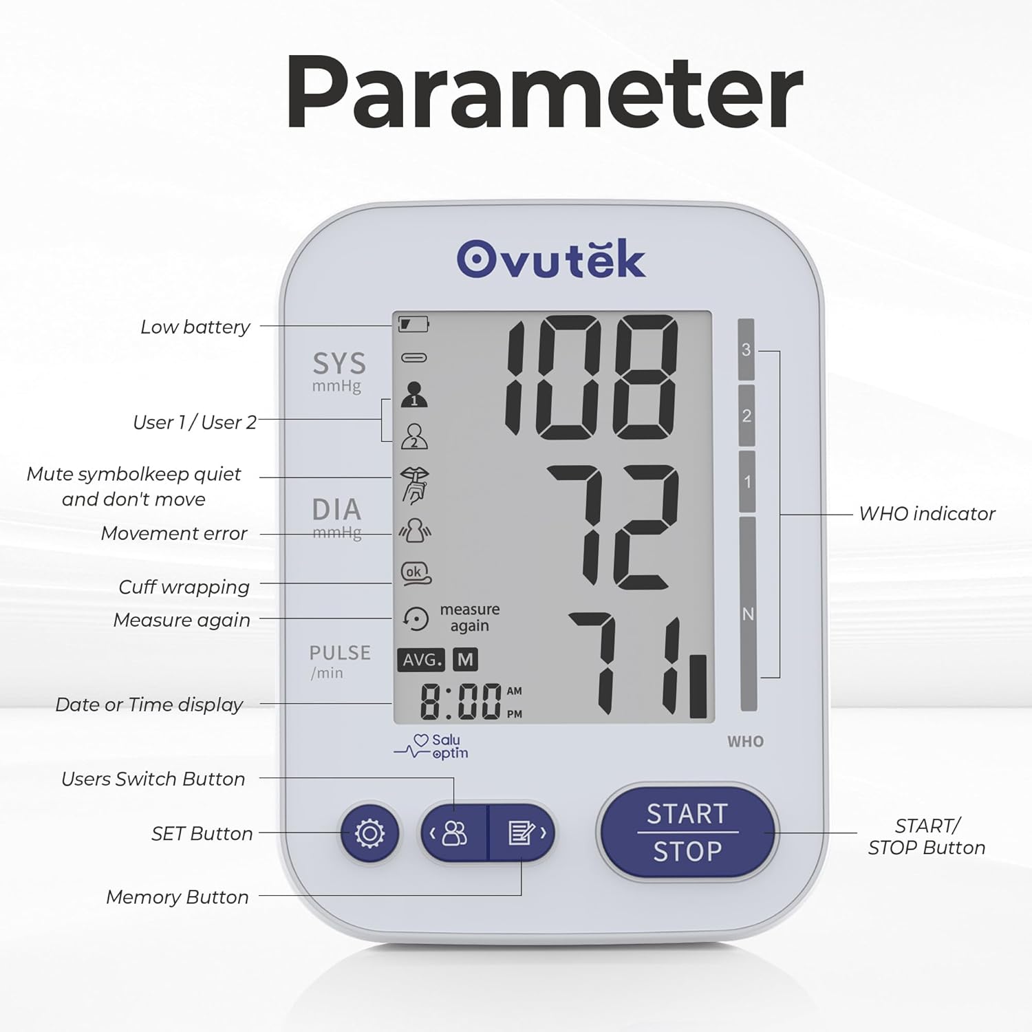 Ovutek Blood Pressure Monitors for Home Use: Large BP Cuff with 240 Memories for 2 Users, Upper Arm Blood Pressure Machine, Accurate BP Monitor with Batteries Type-C Cable