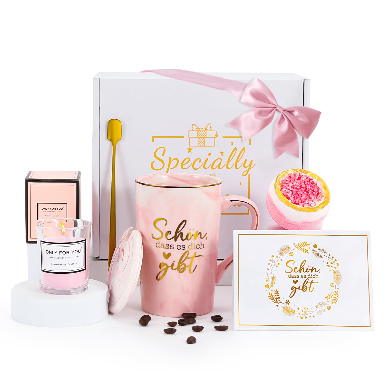 Coffret Cadeau Femme Super Complet - Tasse Isotherme, Bougie Parfumée, Sels De Bain - Idéal Anniversaire, Noël, Fête Des Mères