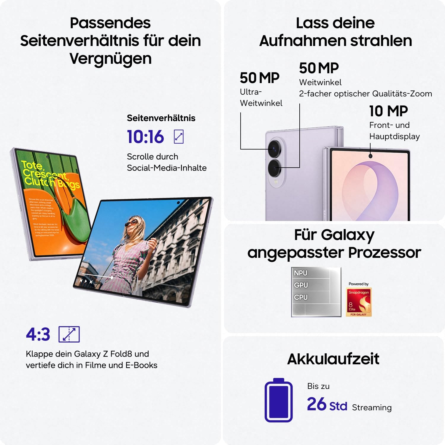 Samsung Galaxy Z Fold8 Smartphone, 256 GB Speicher, 12 GB RAM, Cream | Android AI Handy, Klapp-Smartphone, Dualkamera mit 50 MP, 4800 mAh Akku, 3 Jahre Herstellergarantie [Exklusiv auf Amazon]
