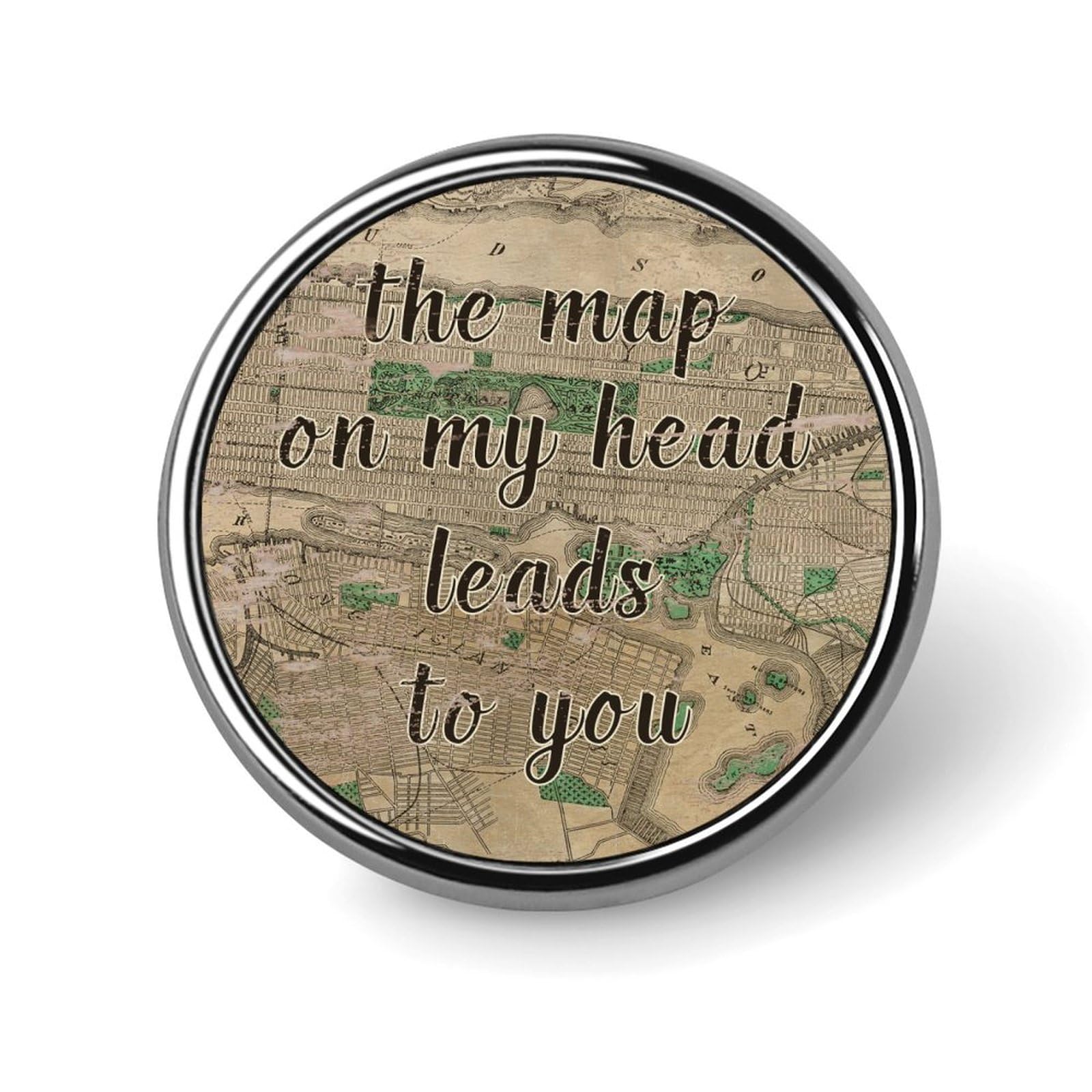 The Map On My Head Leads To You, Vintage-Karte, Reise-Jeansknöpfe, Spruch-Zitate, Abzeichen, Anstecknadeln, niedlich, coole Pins für Jacken, Kleidung, Hochzeit, Party